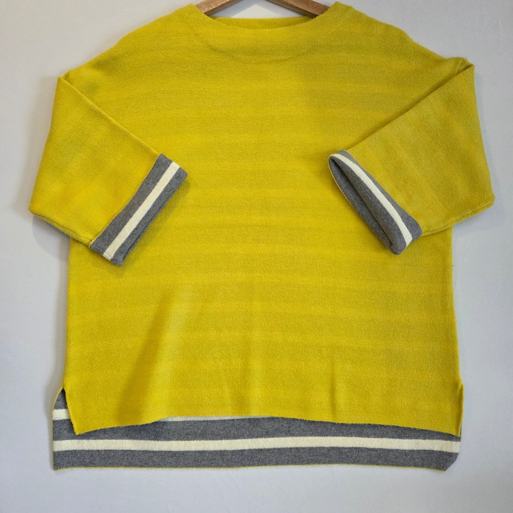Oliver by Esco Mustard Yellow Gray Stripe Knit Pullover Boxy Tunic Top Medium